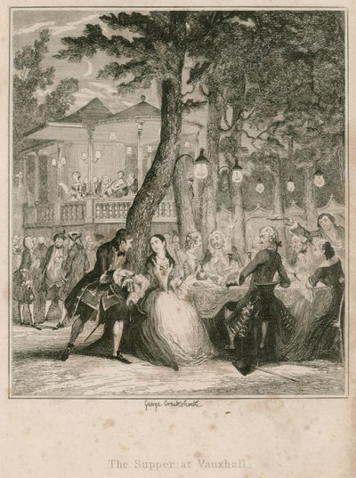 Illallinen Vauxhall Gardensissa Lontoossa tekijältä George Cruikshank