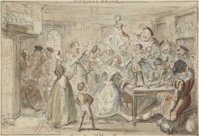 Xit, nykyinen Sir Narcissus Le Grand, viihdyttää ystäviään hääpäivänään tekijältä George Cruikshank