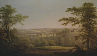 Easby Hall ja Easby Abbey sekä Richmond, Yorkshire taustalla. tekijältä George Cuitt