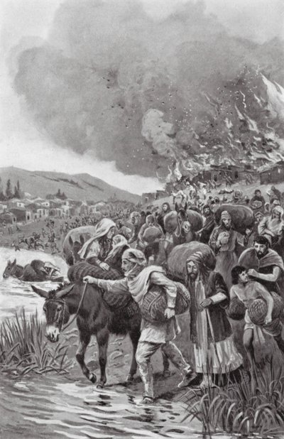 Sardiksen polttaminen, eKr. 498 (litografia) tekijältä George Derville (after) Rowlandson