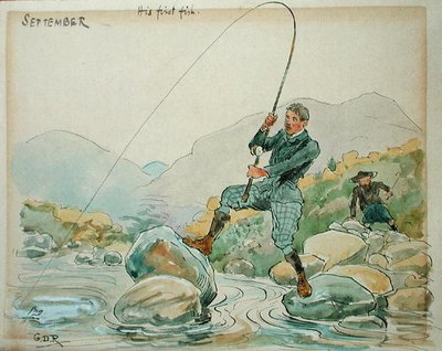 Syyskuu: Onkiminen (kynä ja muste ja akvarelli paperille) tekijältä George Derville Rowlandson