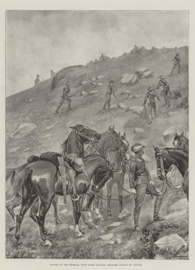 Imperiumin kevythevosen sotilas pitelee latureita hyökkäyksen aikana tekijältä George Derville Rowlandson