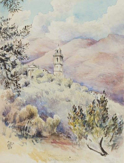 San Donaton kirkko, Varezzo, lähellä San Remoa, 11. helmikuuta 1878 (wc paperille) tekijältä George Douglas Tinling
