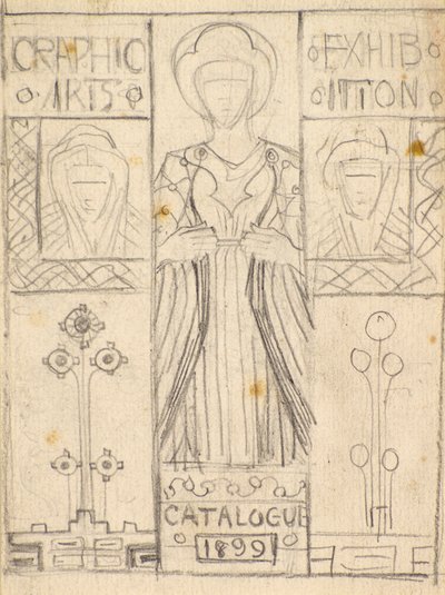 Design for Dundee Graphic Arts Association -luettelon kansi [lyijykynä] tekijältä George Dutch Davidson