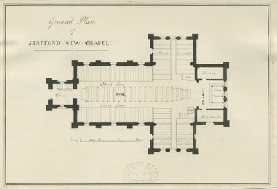 Stafford - Christ Churchin pohjapiirros: kynä- ja mustepiirustus, nd [c 1838] (piirustus) tekijältä George E. Hamilton