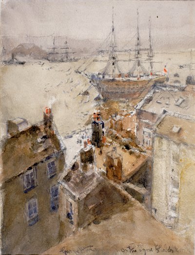 On the Tyne, North Shields (kynä ja akvarelli paperille (liimattu levylle)) tekijältä George Edward Horton