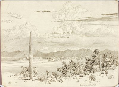 Nimetön (siirtopiirros teoksesta ”Verde River, Apache-reservaatti, Arizona”) tekijältä George Elbert Burr