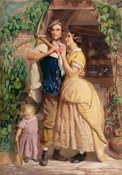 The Sinews of Old England, 1857 (wc ja vartaloväri arabikumilla paperilla) tekijältä George Elgar Hicks