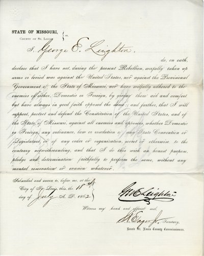 George E.Leightonin uskollisuusvala Missourista, St.Louisin kreivikunta tekijältä George Eliot Leighton