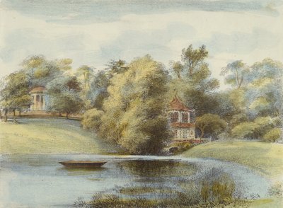 Kiinalainen temppeli ja Eolusin temppeli, Kew Gardens, levy 16 Kew Gardensista: Sarja 24 piirustusta kiveen, kaiverrettu Charles Hullmandel (1789-1850), julkaistu 1820 (käsinvärinen litho) tekijältä George Ernest after Papendiek