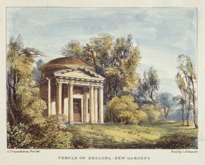 Bellonan temppeli, Kew Gardens, levy 24 Kew Gardensista: Sarja 24 piirustusta kiveen, kaivertanut Charles Hullmandel (1789-1850), julkaistu 1820 (käsinvärinen litho) tekijältä George Ernest after Papendiek