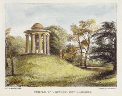 Auringon temppeli, Arboretum, Kew Gardens, levy 20 Kew Gardens: A Series of Twenty-4 Drawings on Stone, kaiverrettu Charles Hullmandel (1789-1850), julkaistu 1820 (käsinvärinen litho) tekijältä George Ernest after Papendiek