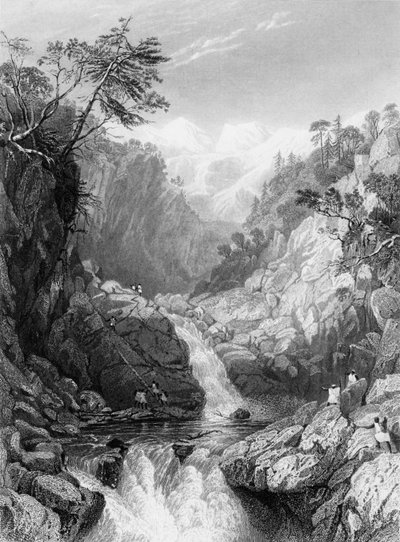 "Näkymä Jumnan lähteen lähellä", 1838. tekijältä George Francis White