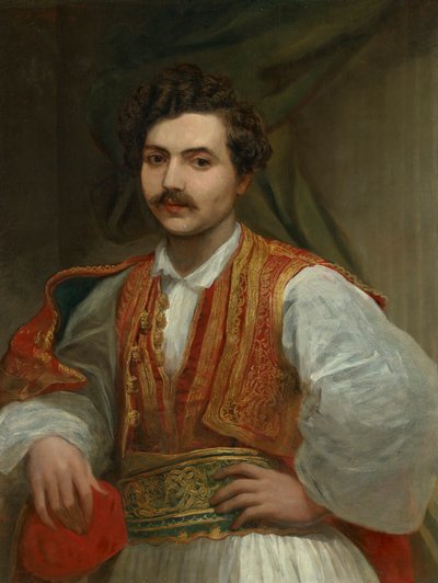 Muotokuva Nicolas Ionidesista (1815-1873), puolipitkä, kreikkalaispukuinen. tekijältä George Frederic Watts
