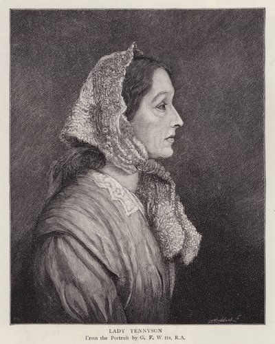 Muotokuva Emily Tennysonista, Lady Tennysonista, englantilaisen runoilijan palkitun Alfredin, Lord Tennysonin vaimosta (litho) tekijältä George Frederick (after) Watts