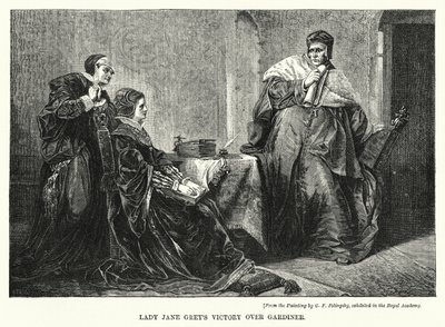 Lady Jane Greyn voitto Gardinerista (kaiverrus) tekijältä George Frederick Folingsby
