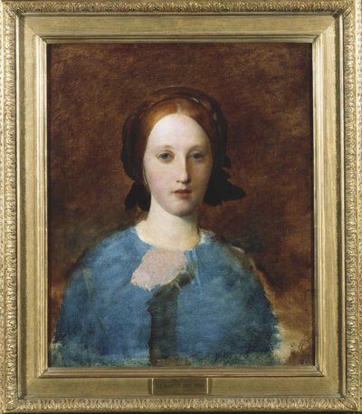 Rouva Prescott Decien muotokuva, rintakuva, sinisessä mekossa - luonnos tekijältä George Frederick Watts