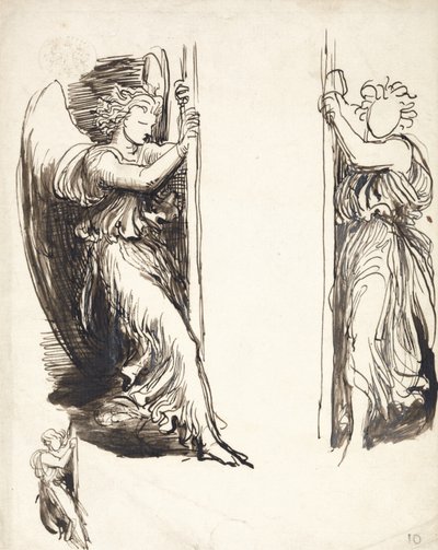 Studies for Angels in The Court of Death (kynä ja ruskea muste grafiitin päällä) tekijältä George Frederick Watts
