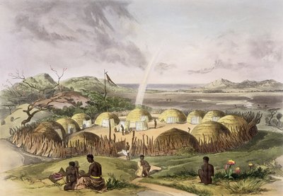 Zulu Kraal lähellä Umlazia, Natal, levy 27 The Kafirs Illustratedista, 1849 tekijältä George French Angas