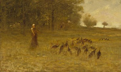 Tyttö kalkkunoiden kanssa, 1883-84 tekijältä George Fuller