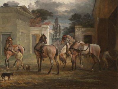 Neljä Roanin valmentajahevosta kahdella sulhasella, 1792 tekijältä George Garrard