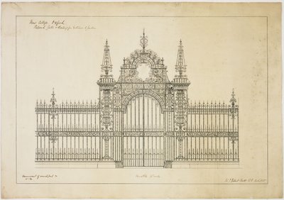 New College Oxford: Ehdotetut portit ja kaiteet puutarhan sisäänkäynnille tekijältä George Gilbert Scott