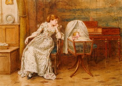 Sisustus äidin ja lapsen kanssa tekijältä George Goodwin Kilburne