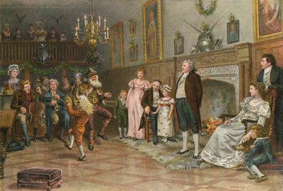 Squires Ancestral Hallin sisustus: Country Mummers järjestämässä jouluviihdettä tekijältä George Goodwin Kilburne