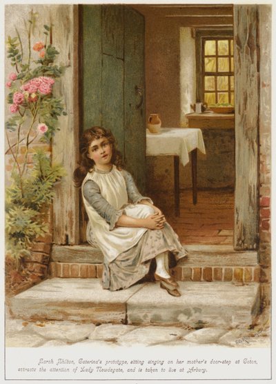 Sarah Shilton, Caterinan prototyyppi, joka istuu laulamassa äitinsä oven takana Cotonissa, herättää Lady Newdegaten huomion ja hänet viedään asumaan Arburyyn. tekijältä George Goodwin Kilburne