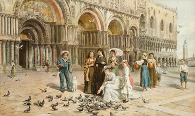 Pyhän Markuksen kyyhkyset, Venetsia, Italia, 1876 tekijältä George Goodwin Kilburne