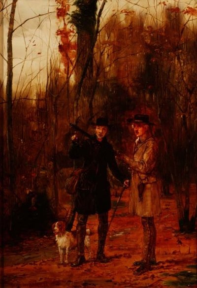 Kaksi miestä ampumassa metsäkurkkua tekijältä George Goodwin Kilburne