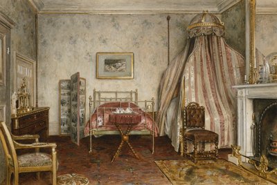 Näkymä makuuhuoneesta, jossa Napoleon III kuoli, Camden Place, Chislehurst, Kent, 1873 tekijältä George Goodwin Kilburne