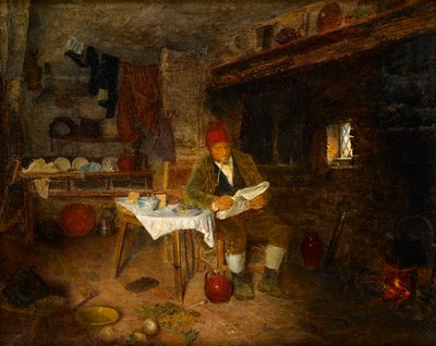 Maalaismainen koti: Reading the News, 1855 tekijältä George Hardy