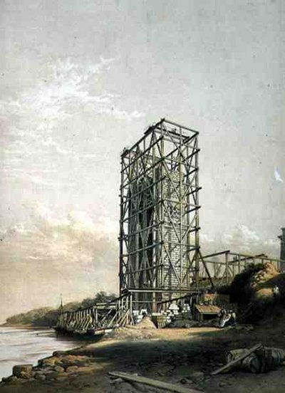 Britannia Bridge, Caernarvon Tower, syyskuu 1848, pub. vuonna 1849 (litho) tekijältä George Hawkins