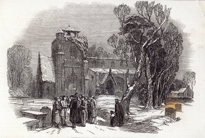 Jouluaamuna: W.J. Lintonin kaiverrus, The Illustrated London News -lehdestä, 26. joulukuuta 1846. tekijältä George Haydock Dodgson