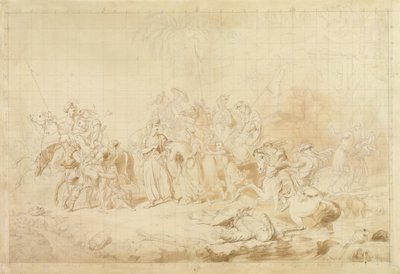 Kurdistanin Banditti auttoi georgialaisia tšerkessinaisten yllättämisessä ja poistamisessa n. 1827-28 (kynä ja ruskea muste kudospaperilla) tekijältä George Hayter