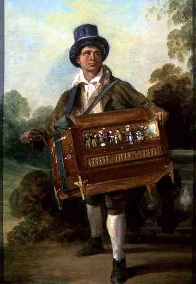 The Hurdy Gurdy Player (öljy paneelissa) tekijältä George Hayter