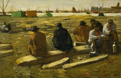 Lounasaika rakennustyömaalla Van Diemenstraatilla Amsterdamissa Keskipäivän tauko rakennustyömaalla Van Diemenstraatilla, Amsterdamissa tekijältä George Hendrik Breitner