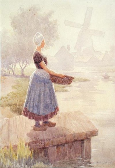 Hollantilainen Fishergirl (akvarelli paperille) tekijältä George Henry Alan Brown