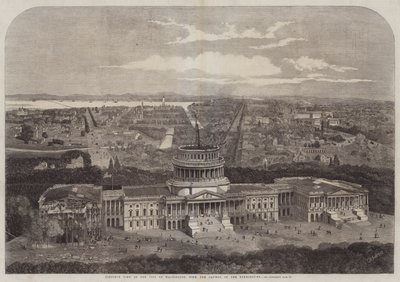 Lintuperspektiivinäkymä Washingtonin kaupunkiin, Capitol etualalla tekijältä George Henry Andrews