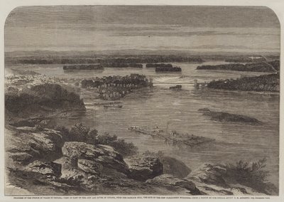Walesin prinssin edistyminen Kanadassa, näkymä osalle kaupunkia ja Ottawan joelle, Barrack Hilliltä, uusien parlamenttirakennusten paikalta tekijältä George Henry Andrews