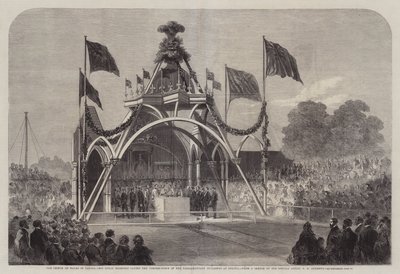 Walesin prinssi Kanadassa, hänen kuninkaallinen korkeutensa laskemassa parlamenttirakennusten kulmakiveä Ottawassa tekijältä George Henry Andrews