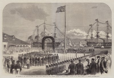 Walesin prinssin eteneminen Pohjois-Amerikassa, hänen kuninkaallinen korkeutensa laskeutuu Halifaxiin. tekijältä George Henry Andrews