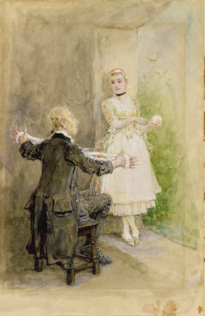 Ichabod Crane ja Katrin Van Tassel, n. 1893 tekijältä George Henry Boughton