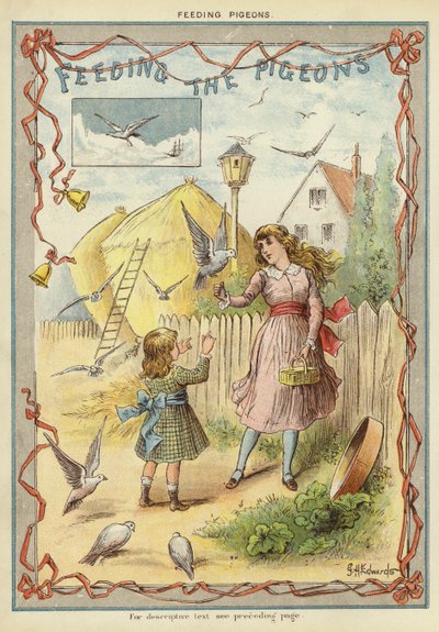 Kyyhkysten ruokinta (chromolitho) tekijältä George Henry Edwards