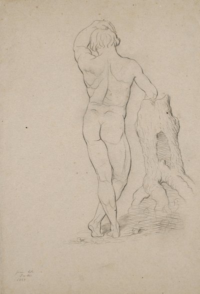 Nimetön – Miesten alastonkuva, takakuva, 1846 (hiili ruskealle kudospaperille) tekijältä George Henry Hall