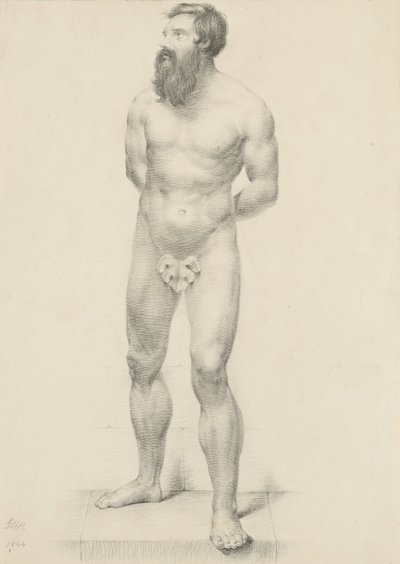 Nimetön - Seisova miesakti viikunanlehden kanssa, 1844 (grafiitti härskille paperiarkille) tekijältä George Henry Hall