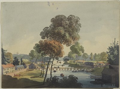Chippawan kylä lähellä Niagaran putouksia, n. 1801 (wc kudospaperilla) tekijältä George Heriot