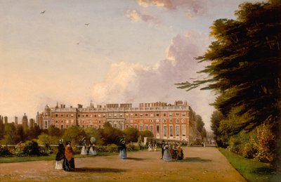 Näkymä Hampton Court Palacen etelärintamalta Broad Walkilta, n. 1827-1849 (öljy kankaalle) tekijältä George Hilditch