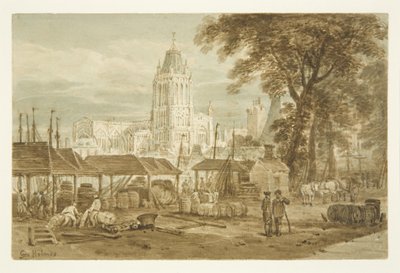 St Mary Redcliffe -kirkko Welsh Backista (kynä ja akvarelli paperille) tekijältä George Holmes
